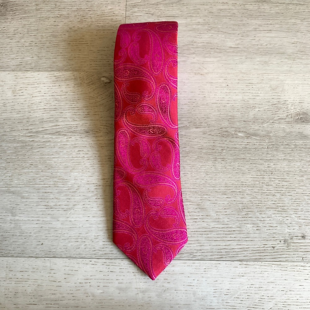 Ted Baker London Silk Paisley Tie Pinkβ Raspberry Jacquard Made in USA